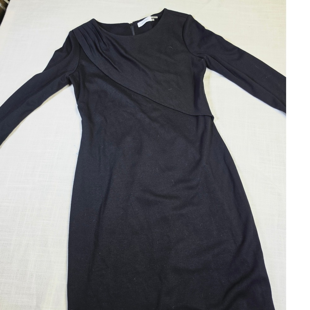 Calvin Klein Womens Black Long Sleeve Pleated Neck Sheath Dress CD0BJ0A3 Size 6
